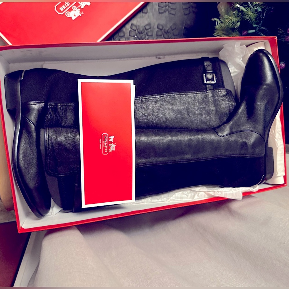 Vintage Black Knee High Coach Boots - stretchy material that fits all calf sizes